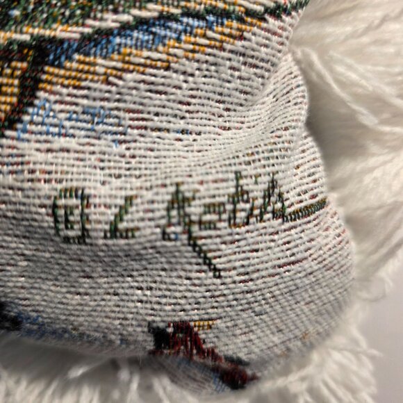 Santa Christmas Tree tapestry Pillow Fringe old world birds festive snow winter - Picture 3 of 5